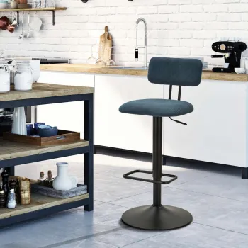 Set 2 scaune de bar Lift High Navy, Mauro Ferretti, 41x47.5x85 cm, inaltime ajustabila, fier/poliester, negru/albastru imagine