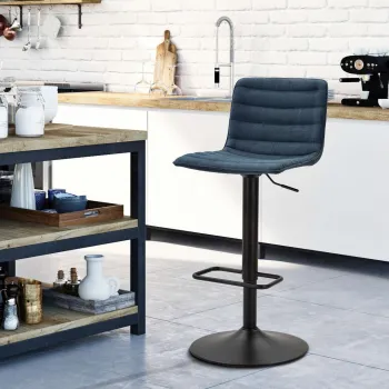 Set 2 scaune de bar Lift High Navy, Mauro Ferretti, 43x49.5x85.5 cm, inaltime ajustabila, fier/poliester, negru/albastru imagine