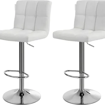 Set 2 scaune de bar pentru bucatarie, Vasagle, 44.5 x 38 x 95-115 cm, rotativ 360, piele ecologica/otel fromat, alb imagine