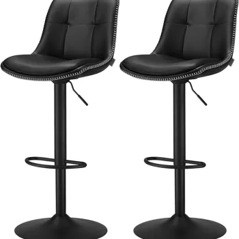 Set 2 scaune de bar rotative, Vasagle, 44x48x90-112 cm, otel cromat/piele ecologica, negru imagine