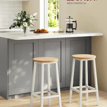 Set 2 scaune de bar, Vasagle, 32x32x65 cm, fier/PAL, alb/natural imagine