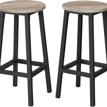 Set 2 scaune de bar, Vasagle, 32x65 cm, PAL/otel, grej/negru imagine