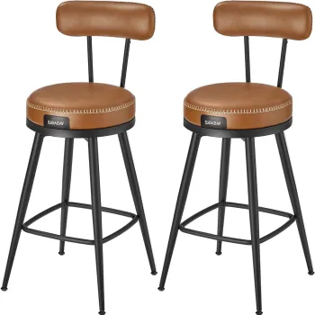 Set 2 scaune de bar, Vasagle, Ekho, 54x91 cm, sezut rotativ, otel/piele ecologica, maro imagine