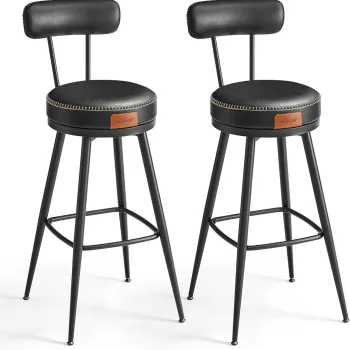 Set 2 scaune de bar, Vasagle, Ekho, 57x101 cm, sezut rotativ, otel/piele ecologica, negru imagine