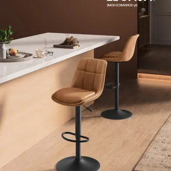 Set 2 scaune de bar, Vasagle, rotativ, 44x48x90-112 cm, piele ecologica/otel cromat, caramel imagine