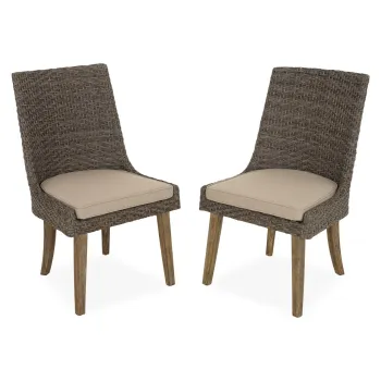 Set 2 scaune dining Yanet, aluminiu/lemn de teak, maro/bej imagine