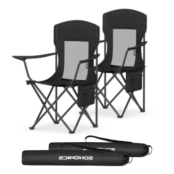 Set 2 scaune pliabile pentru camping si gradina, Songmics, max 150 kg, 86.5x51.5x97 cm, otel/tesatura Oxford, negru imagine