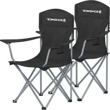 Set 2 scaune pliabile pentru camping si gradina, Songmics, max 150 kg, 86x54x97 cm, otel/tesatura Oxford, negru imagine