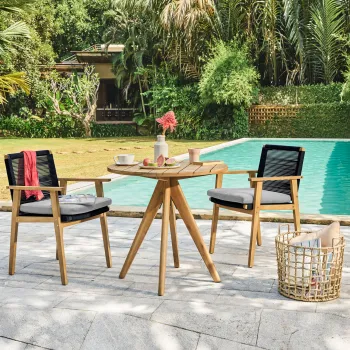 Set 2 scaune si masuta pentru gradina/terasa Panay/Bergen, lemn acacia/poliester, natur/gri imagine