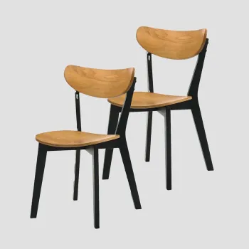 Set 2 scaune Vieri, Homla, 54x46.5x75.5 cm, lemn de cauciuc, natur/negru imagine