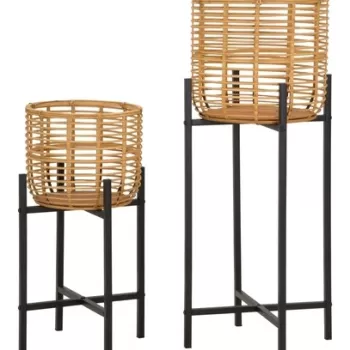 Set 2 suportui pentru ghivece Rattan, Mauro Ferretti, O 38x90 cm, ratan/fier, multicolor imagine