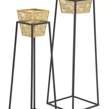 Set 2 suporturi ghiveci Older Square, Mauro Ferretti, O 23x70-20x60 cm, fier, auriu/negru imagine