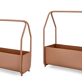 Set 2 suporturi pentru ghivece / jardiniere Keyra, Bizzotto, 52 x 22.5 x 52 cm, otel, potrivite pentru exterior, maro imagine