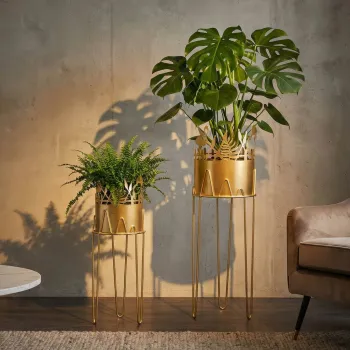 Set 2 suporturi pentru ghivece, Mauro Ferretti, Flamingo, 27x27x79 cm, metal, auriu imagine