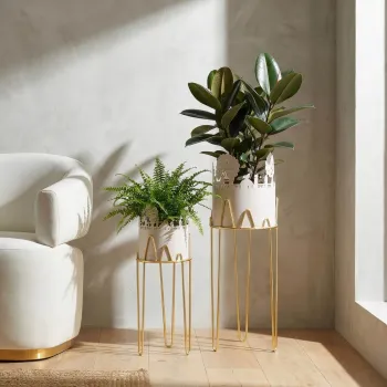 Set 2 suporturi pentru ghivece, Mauro Ferretti, Tree, 27x27x79 cm, metal, gri/auriu imagine