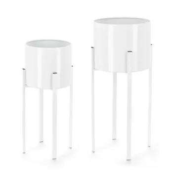 Set 2 suporturi pentru ghiveci Ester Round, Bizzotto, O 23 x 55 cm, otel, alb imagine