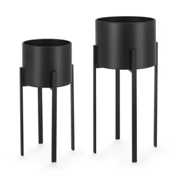 Set 2 suporturi pentru ghiveci Ester Round, Bizzotto, O 23 x 55 cm, otel, negru imagine