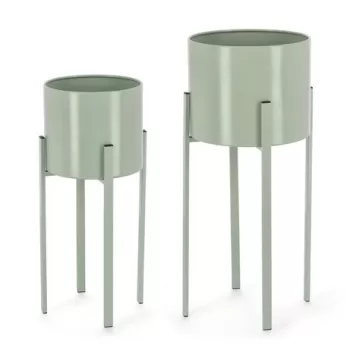 Set 2 suporturi pentru ghiveci Ester Round, Bizzotto, O 23 x 55 cm, otel, verde sage imagine