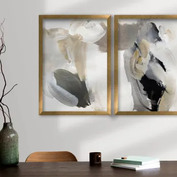 Set 2 tablouri decorative, 2P3853NISCT-005, Lemn, Negru / Gri / Bej imagine