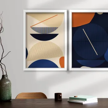 Set 2 tablouri decorative, 2P3853NISCT-008, Lemn, Portocaliu / Bleumarin / Albastru / Crem imagine