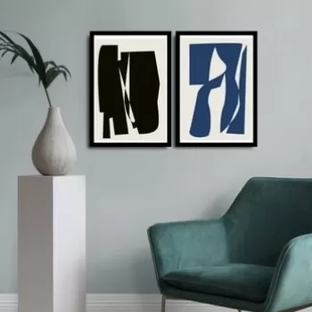 Set 2 tablouri decorative, Alpha Wall, Black & Blue, 36x51 cm imagine