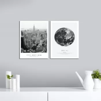 Set 2 tablouri decorative, Alpha Wall, La Lune in NY, 30x40 cm imagine