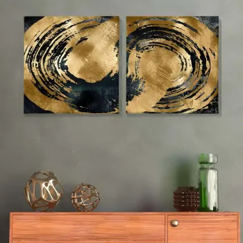 Set 2 tablouri decorative, ASR_CNV2-12 40x40, Lemn, Multicolor imagine