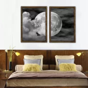 Set 2 tablouri decorative, BUL006, MDF, Imprimat UV, Negru / Alb / Gri / Nuc imagine