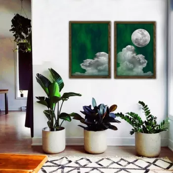 Set 2 tablouri decorative, BUL007, MDF, Imprimat UV, Verde / Alb / Nuc imagine