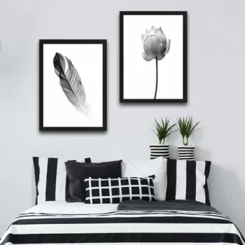 Set 2 tablouri decorative, Flower Feather Set, PAL, Hartie, Multicolor imagine