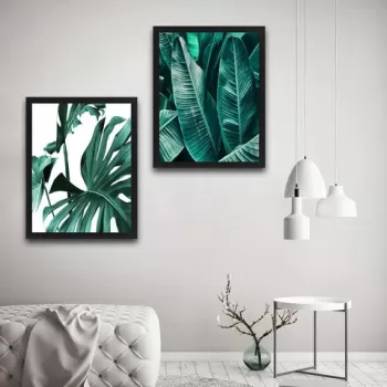 Set 2 tablouri decorative, Green Leaf Set, PAL, Hartie, Multicolor imagine