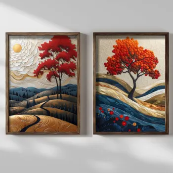 Set 2 tablouri decorative, HUM102, Cadru: 100% MOLID, Multicolor imagine