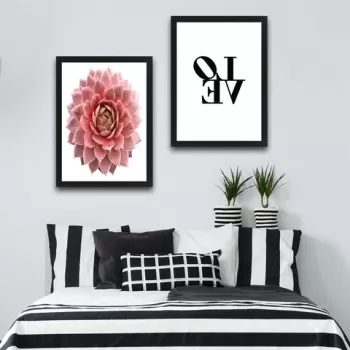 Set 2 tablouri decorative, Love Pink Flower Set, PAL, Hartie, Multicolor imagine