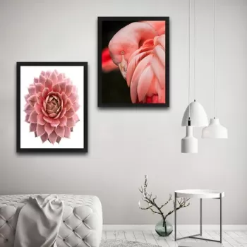 Set 2 tablouri decorative, Pink Flamingo Flower Set, PAL, Hartie, Multicolor imagine