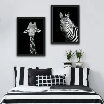 Set 2 tablouri decorative, Zebra Giraffe Set, PAL, Hartie, Multicolor imagine