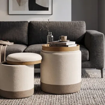 Set 2 taburete cu spatiu de depozitare, Mauro Ferretti, Nordic Style, 40x47 cm, poliester/MDF, maro imagine