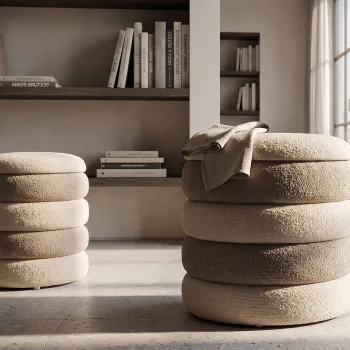 Set 2 taburete cu spatiu de depozitare, Mauro Ferretti, Nordic Style, 44x47 cm, poliester/MDF, bej/crem imagine