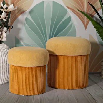 Set 2 taburete cu spatiu depozitare Aspen, Mauro Ferretti, 42x44 cm/35x37 cm, MDF/poliester, galben mustar imagine