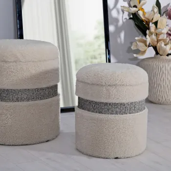 Set 2 taburete cu spatiu depozitare Saint-Moritz, Mauro Ferretti, 40x47 cm/32x38 cm, MDF/poliester, crem imagine