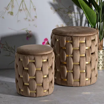 Set 2 taburete cu spatiu depozitare Shanty, Mauro Ferretti, 37x42 cm, 28x35 cm, fier/MDf/poliester, auriu imagine