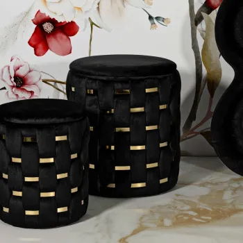 Set 2 taburete cu spatiu depozitare Shanty, Mauro Ferretti, 37x42 cm, 28x35 cm, fier/MDf/poliester, negru/auriu imagine