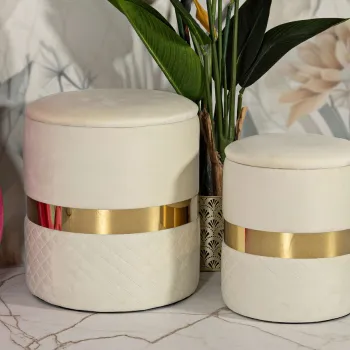 Set 2 taburete cu spatiu depozitare Sheffild, Mauro Ferretti, 37x42 cm, 28x35 cm, fier/MDf/poliester, crem imagine