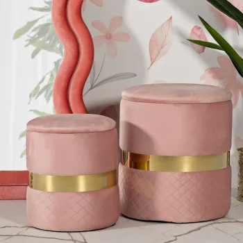 Set 2 taburete cu spatiu depozitare Sheffild, Mauro Ferretti, 37x42 cm, 28x35 cm, fier/MDf/poliester, roz imagine