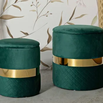 Set 2 taburete cu spatiu depozitare Sheffild, Mauro Ferretti, 37x42 cm, 28x35 cm, fier/MDf/poliester, verde imagine