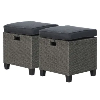 Set 2 taburete pentru gradina/terasa Baxter, 40x40x38 cm, otel/poliester, gri/negru imagine