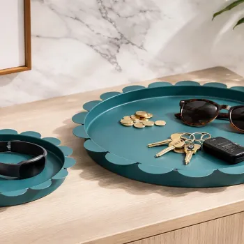 Set 2 tavi decorative, Mauro Ferretti, Saturn Round, 33x2 cm, metal, turcoaz imagine