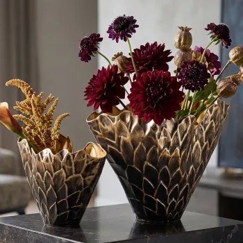 Set 2 vaze decorative, Mauro Ferretti, Scale Pattern, 51.5x23x28 cm, fier, negru imagine