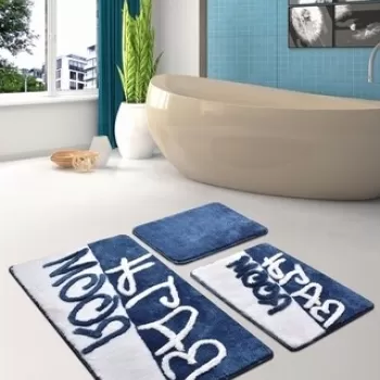 Set 3 covorase de baie Bathroom, Chilai, 40x60 cm/50x60 cm/60x100 cm, albastru imagine