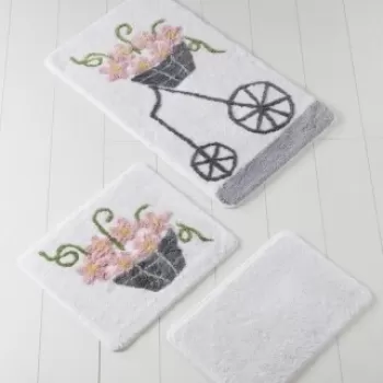 Set 3 covorase de baie, Chilai, Alacat? - Pink, alb/roz/gri imagine