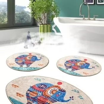 Set 3 covorase de baie Etnic, Chilai, 50x60 cm/60x100 cm, multicolor imagine